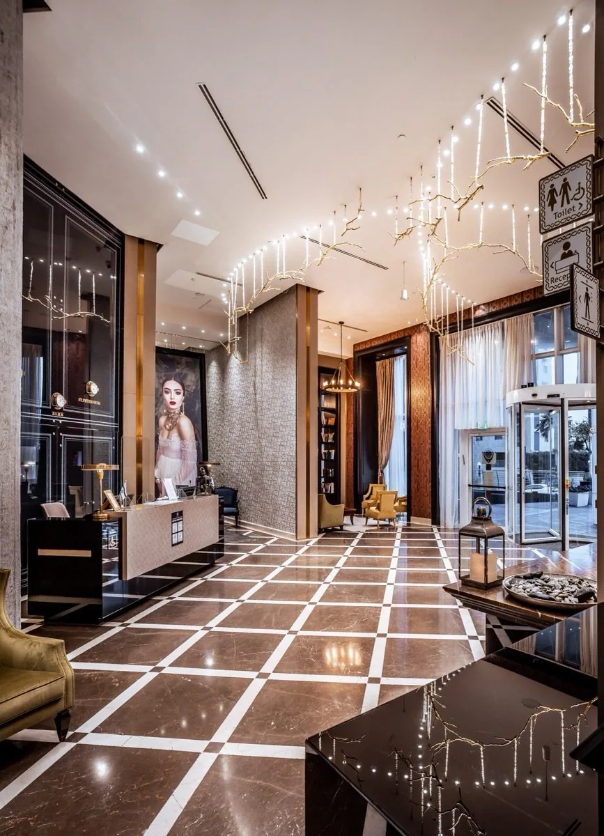 Lobby constellation — the property looking up.